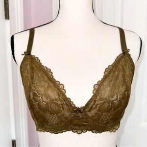 Savage X Fenty olive color lace bra w/adjustable straps & closure hook, 32DD